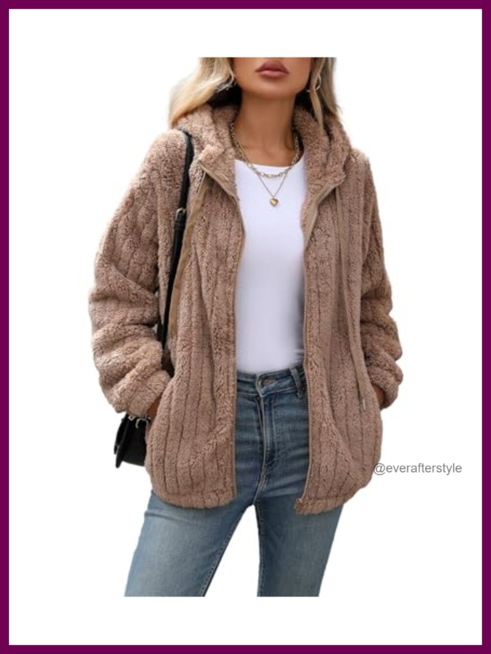 Womens Fleece Jacket Full Zip Sherpa Hooded Coat Casual Winter